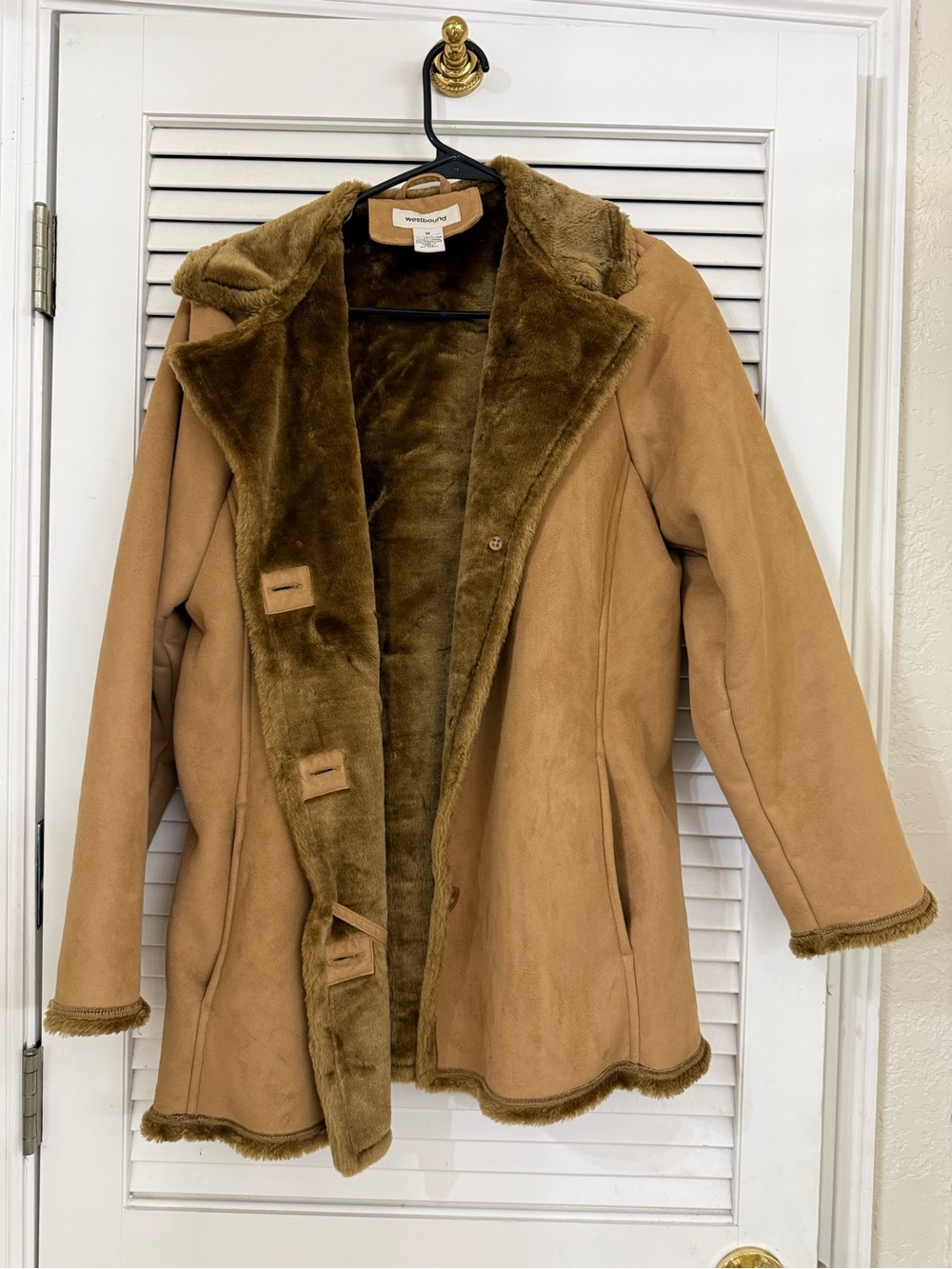 Westbound Tan Faux Suede Faux Fur Coat - Camel Brown